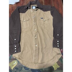 Wrangler Western Shirt Mens Small  Brown Cowboy Chore Heavy Cotton Pearl Snaps